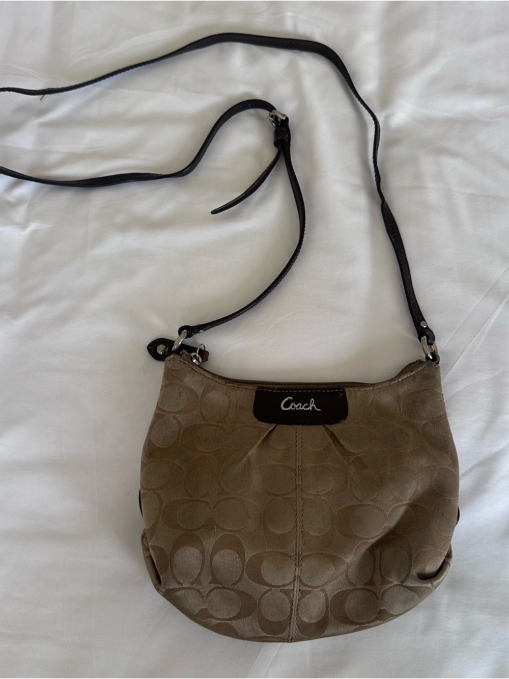 Vintage Coach Signature Monogram Small Crossbody Bag Purse Brown Jacquard Y2K